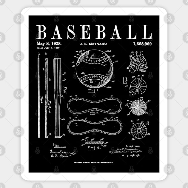 Baseball Bat And Ball Old Vintage Patent Drawing Print WHITE Sticker by Grandeduc